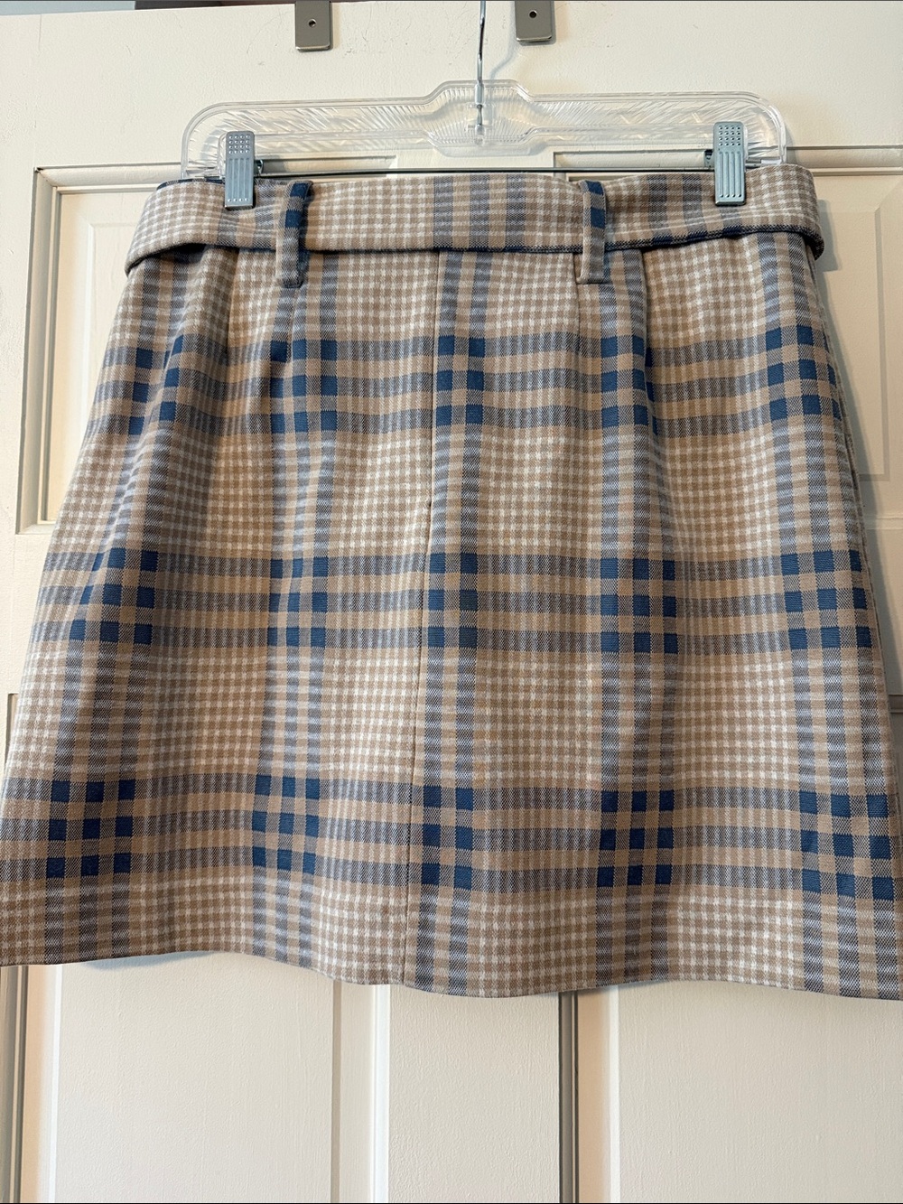 LOFT Beige and Blue Plaid Tie-Waist Mini Skirt - Picture 2 of 3